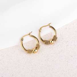 欧美不锈钢耳环女轻奢高级感椭圆U形夸张耳扣镀18k金钛钢耳环批发