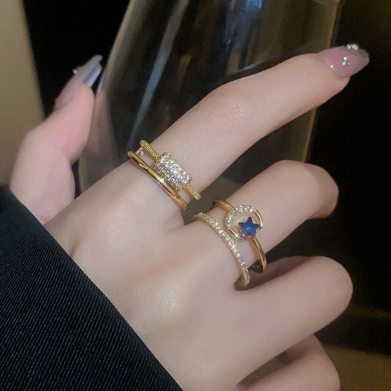 Star and Moon Zircon Ring for Women, Ins Niche Design, High-End and Personalized, 2025 New Model, Exquisite Index Finger Ring Star and Moon Zircon Ring for Women, Ins Niche Design, High-End and Personalized, 2025 New Model, Exquisite Index Finger Ring