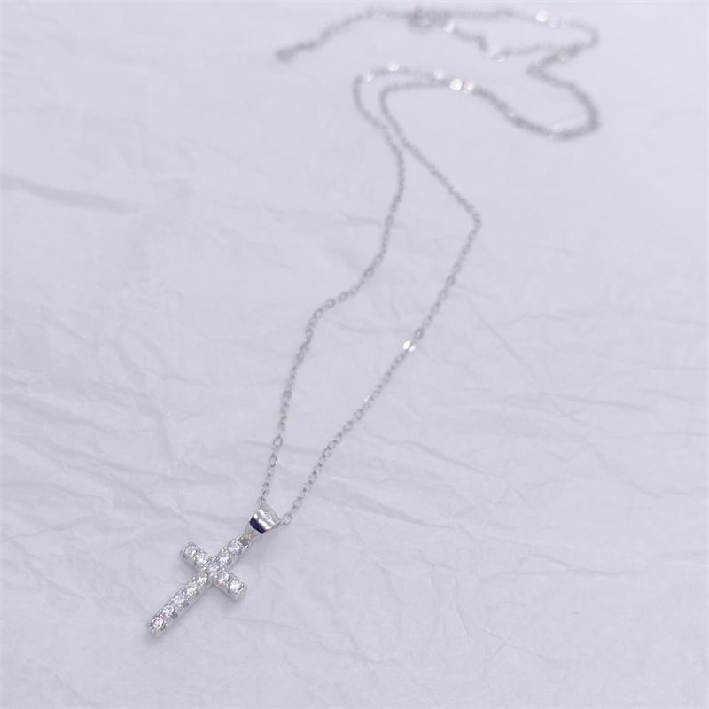 925 Sterling Silver Material 925 Sterling Silver Zircon Cable Chain Inlay Cross Pendant Necklace