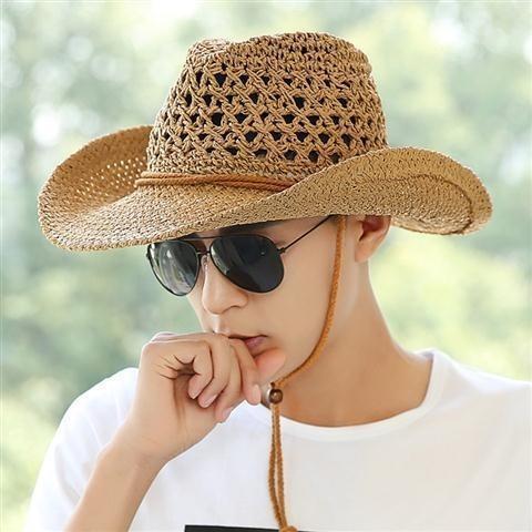 Vintage Straw Cowboy Hat For Men Sun Protection Beach Style_voghion.com