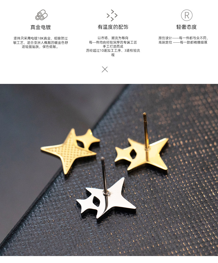 Four-pointed Star Titanium Earrings Factory Wholesale display picture 1