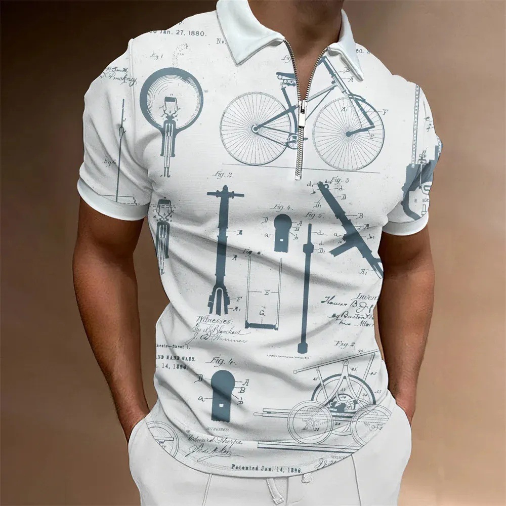 Personalidad, nuevas ideas, matemáticas, fórmula matemática, impresión 3D, camisa POLO con cremallera de manga corta transpirable con solapa suelta para hombre