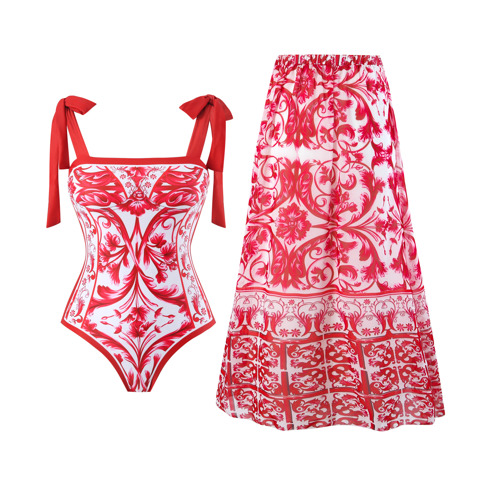 Shoulder Bikini One-Piece Swimsuit Plus Size European and American Amazon Aliexpress Solid Color Sexy Swimsuit Push up European and American