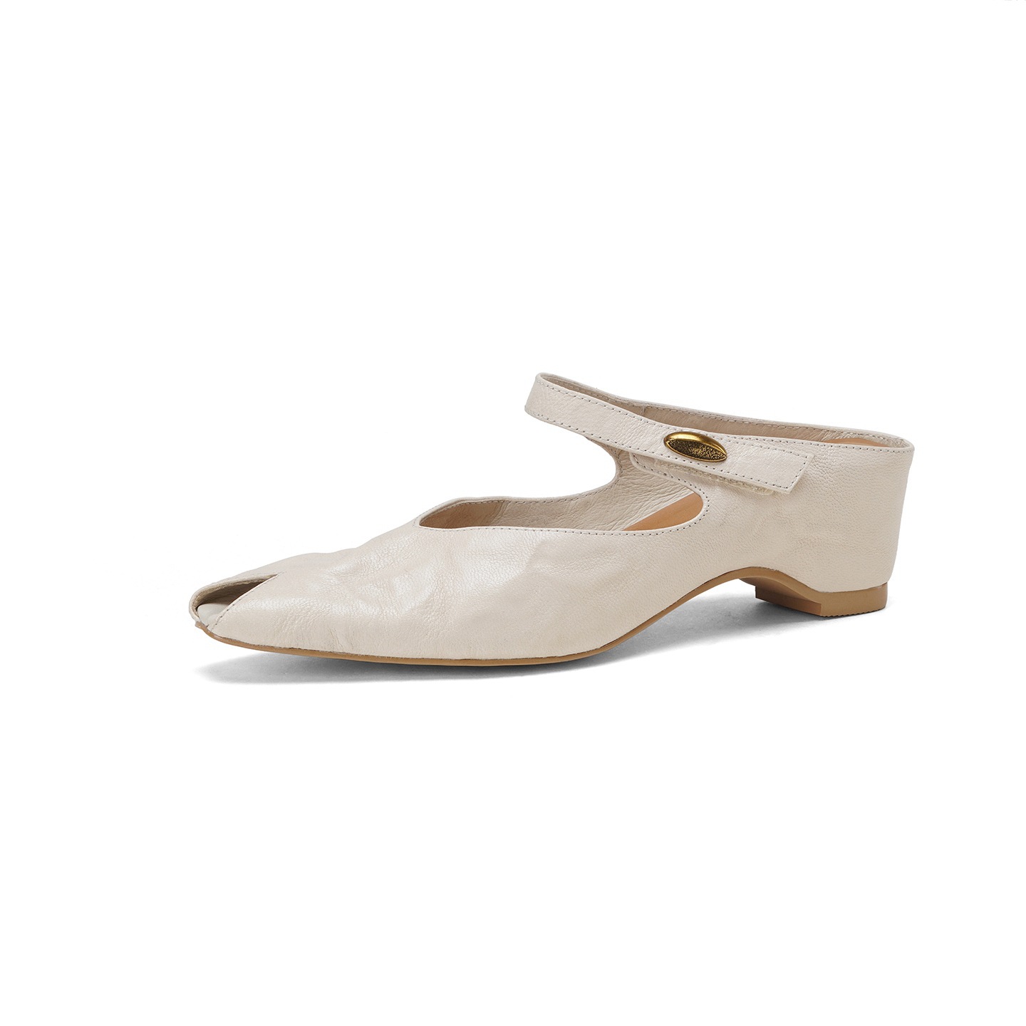 Sandal nữ mũi nhọn quai ngang gót vuông 7 cm da cừu — đen