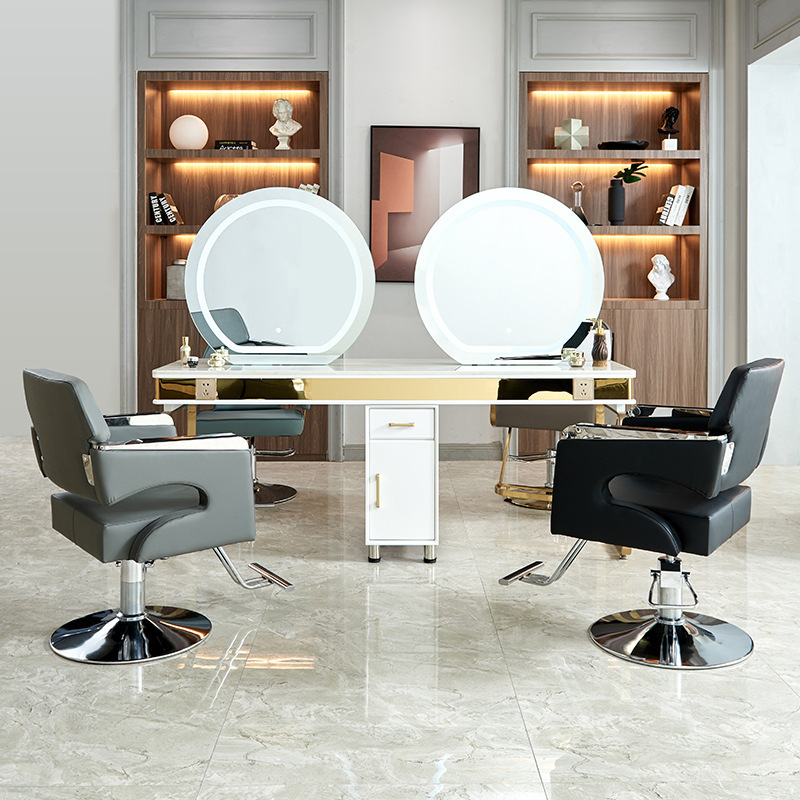 Barbería en línea tabla de espejo salón de peluquería especial con gabinete cortador de cabello tabla de teñido de permeación unilateral doble cara espejo de peluquería de mármol