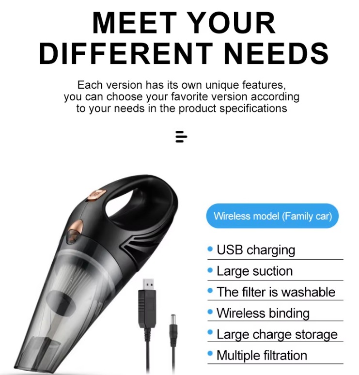 New Cross-Border Small Portable Car Vacuum Cleaner for Home and Car Use with High Suction Power and Brushless Motor