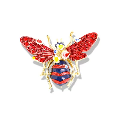 Cross-border Europe and the United States hand-painted enamel flash Diamond retro bee brooch pink flower personalized creative brooch High sense (Yaxa sancaqları) - yncp7599-red