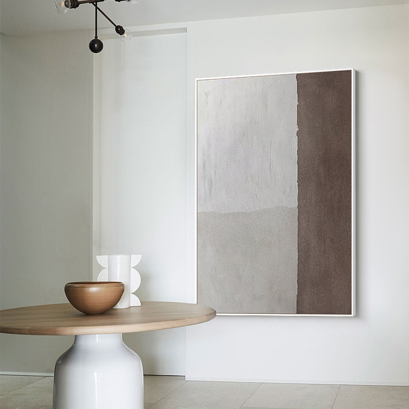 沈白日本式の寂しい赤貧乏風の装飾画の客間のソファーの背景の壁画の双連の抽象的な色の塊のベージュ色の掛け画