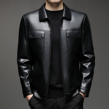 海宁真皮皮衣男春秋冬保暖夹克翻领中年宽松爸爸装时尚休闲外套