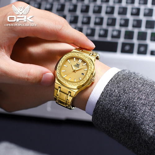 OPK品牌手表厂家批发商务时尚夜光单日历石英表防水男士手表男表