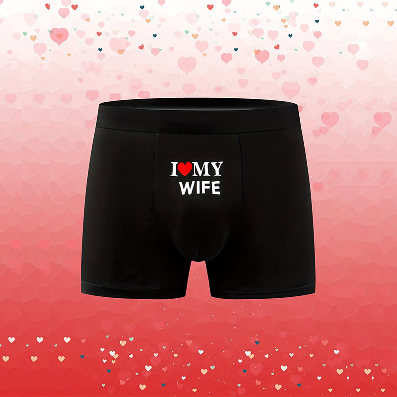 Cross-Border Men's Underwear Mid-Waist Boxer Briefs Creative Love Valentine's Day Teen Boy Boxer Briefs Foreign Trade Hot Style