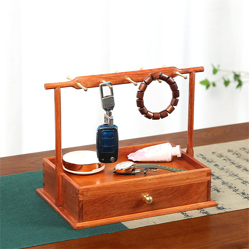 Mahogany Entrance Door Key Holder Ornament, Shoe Cabinet Key Storage Box, Rosewood Entryway Shelf