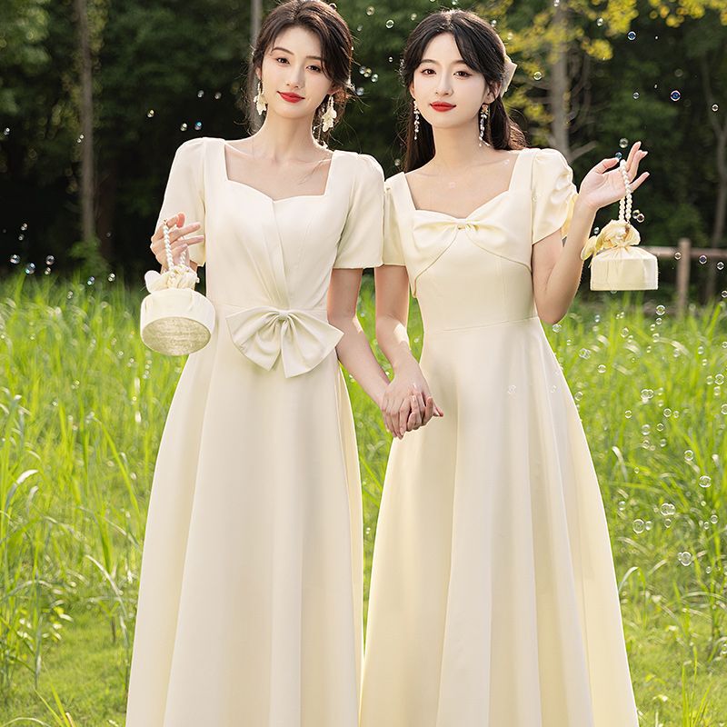 Champagne Color Bridesmaid Dress for Women 2025 New Wedding Slimming Look Sister Group Satin Dress That Can Be Worn Daily to Cover the Flesh for Women