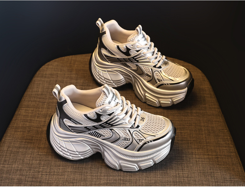 Giày sneaker nữ đế dày tăng chiều cao lưới thoáng khí phong cách dad shoes — xanh lam chi tiết 5