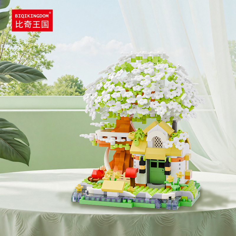 Compatibilidad transfronteriza Cerezo árbol cabaña arquitectura paisaje callejero decoración de bloques de construcción para niños juguetes inteligentes regalos para chicas