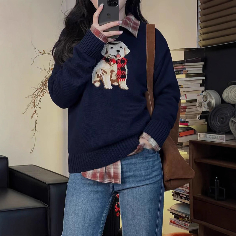 25 Years of Ralph Lauren R.L Autumn and Winter New 100% Cotton Handmade Crochet Puppy Round Neck Pullover Cotton Knitwear