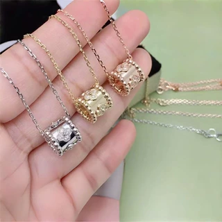 高版本V金四叶草万花筒项链女轻奢锁骨链双面佩戴花朵吊坠时尚通