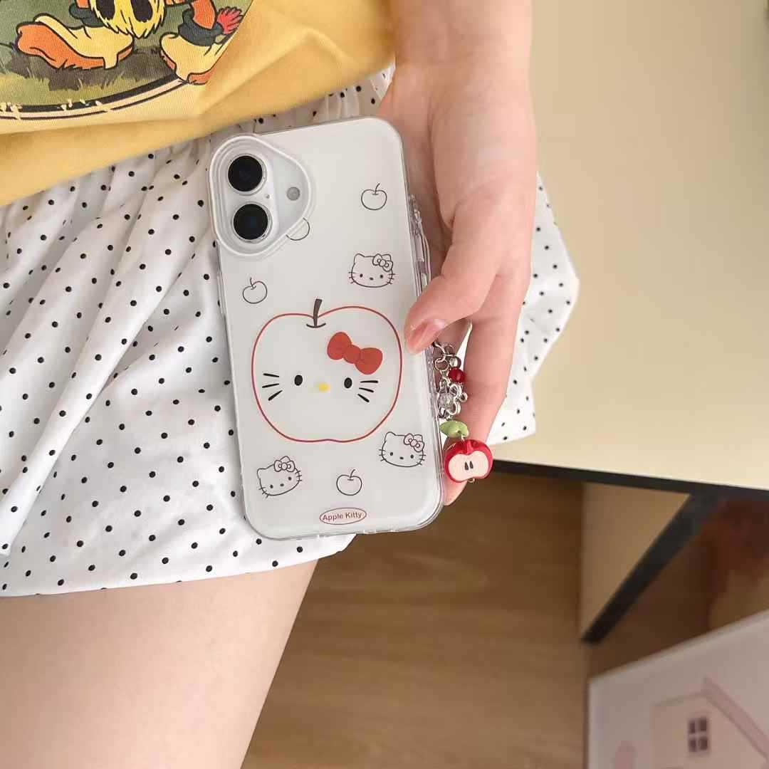 Niña línea ins Apple kt aplicable iPhone16ProMax colgante Apple 14/15 funda para teléfono móvil 13 dibujos animados