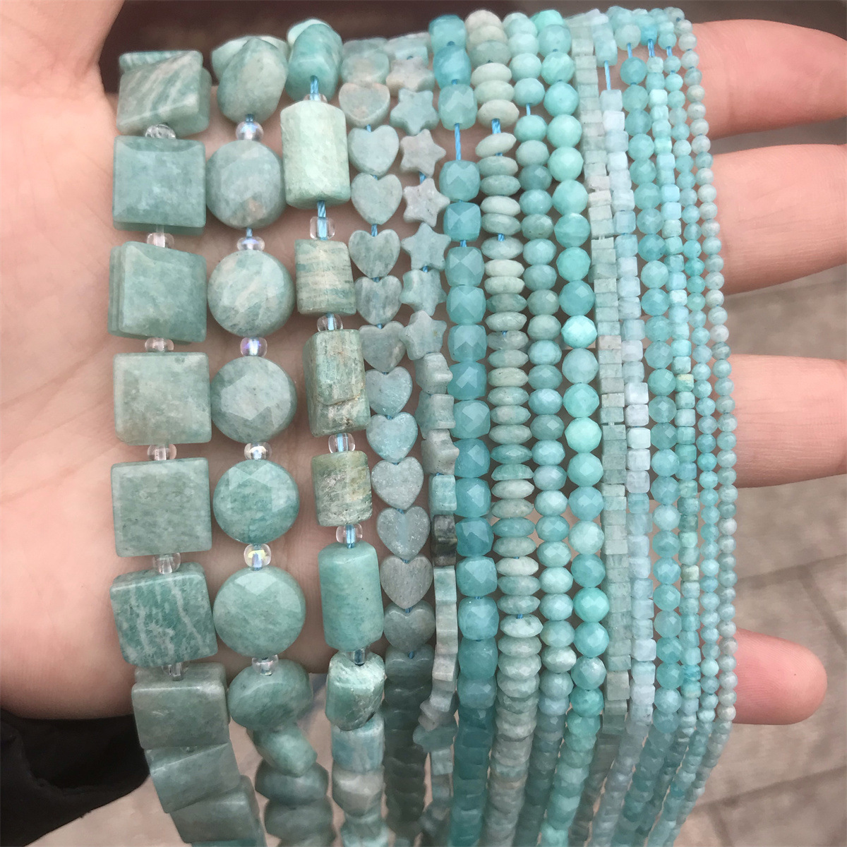 Beads Jewelry Making Type Diameter 10mm, Diameter 3mm, Diameter 4mm, Diameter 6 mm Jewelry Making Size A String Diameter 10mm Diameter 3mm Diameter 4mm Natural Stone Amazonite Irregular Geometric Smooth Faceted Jewelry Accessories Beads