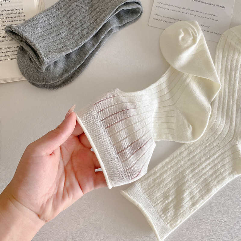 Socks Women's Summer Thin Mesh Women's Socks Breathable Ultra-thin Mid-tube Socks Ins Style South Korea Solid Color Cotton Socks Mid-tube