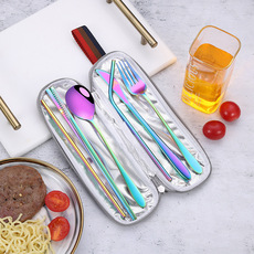 304不锈钢便携餐具刀叉勺吸管八件套户外旅行套装亚马逊定制厂家