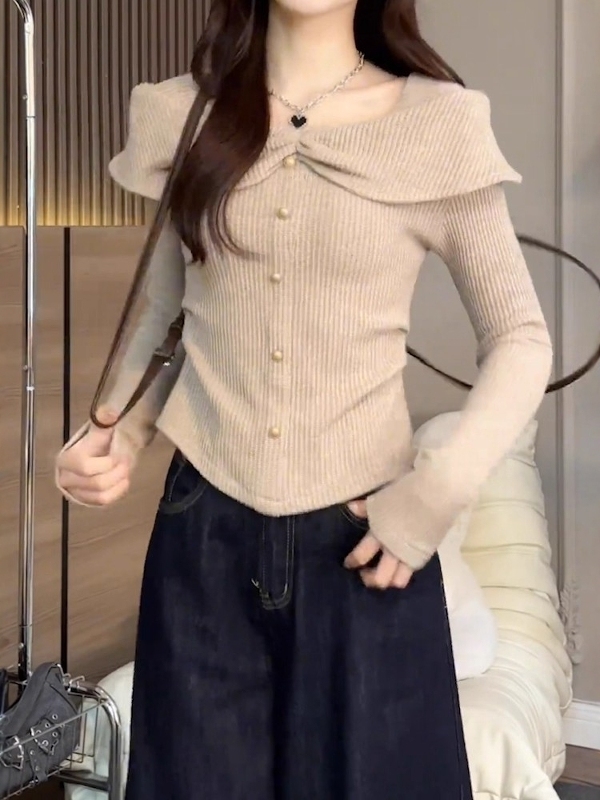 荷叶边长袖T恤女大码法式褶皱2025秋季新款胖mm收腰显瘦小众上衣|undefined
