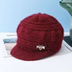 高齢者向け帽子、女性用秋冬ニットカジュアルファッションママハット、中高年向け厚手ベルベット暖かいウール帽子、ドーム型