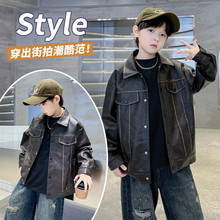 童装气质男孩复古重工擦皮皮衣2024秋季外贸儿童夹克衫男童外套