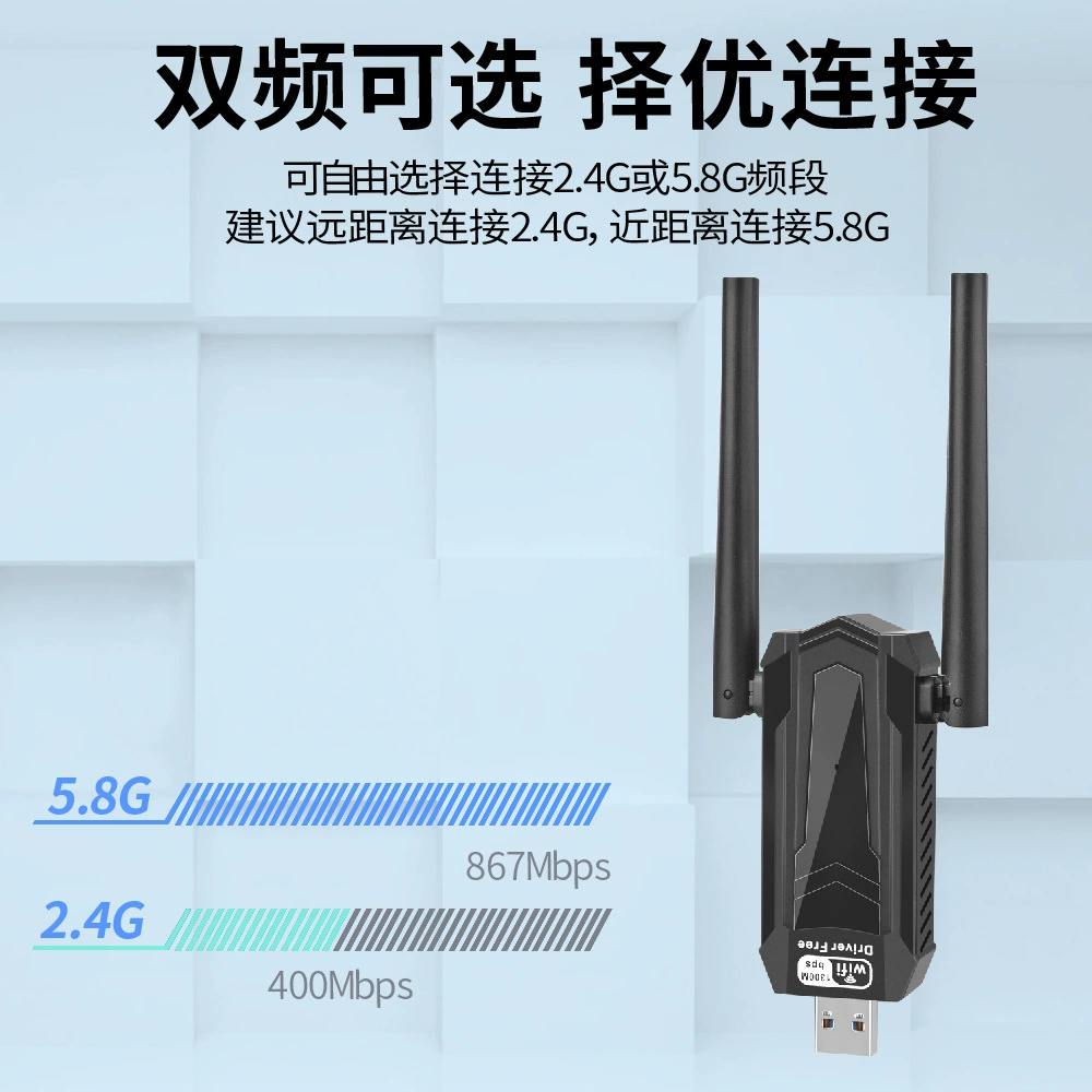 Драйвер-фри 1300м двойной диапазон USB беспроводная сетевая карта 5G гигабитный трансмиттер и приемник для настольного ПК/ноутбука