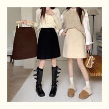 秋冬大码复古高腰灯芯绒半身裙中长款胖mm设计感a字显瘦遮胯中裙