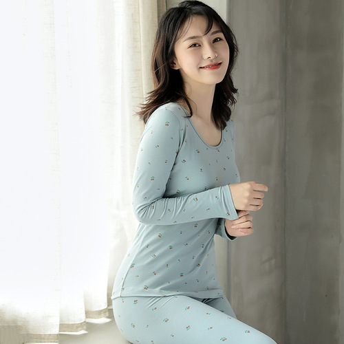 Women's Autumn Set of Top and Bottom with Pure Cotton, Full Cotton, Woolen Sweater, Student, Teenage, Fitted, Thin, New Style, Warm Innerwear, Women, Wholesale