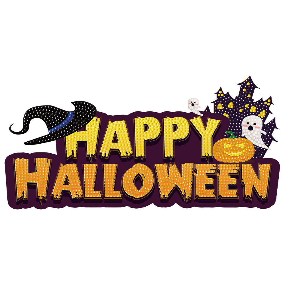 Lema de decoración de Halloween de dibujos animados, pintura de diamantes, pegatinas aleatorias, pegatinas de pared de mampostería de bricolaje, pegatinas hechas a mano para niños, diamantes redondos