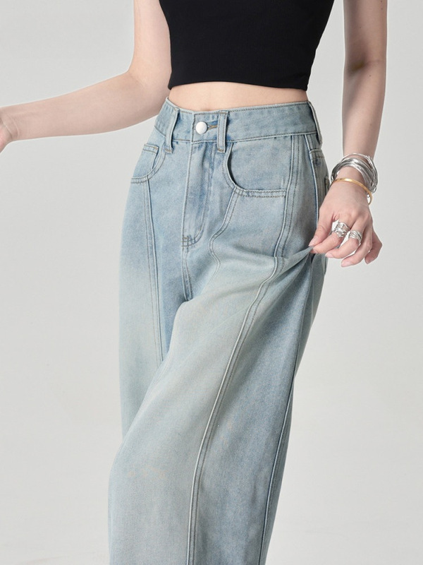 Tencel Thin Wide-Leg Jeans for Women, Summer 2026 New High-Waisted Loose Straight-Leg Curved Pants