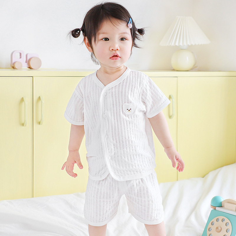 Traje de verano para bebés, algodón para niños, manga corta, ropa de verano delgada para niños y niñas, ropa de bebé dividida de dos piezas para niños pequeños