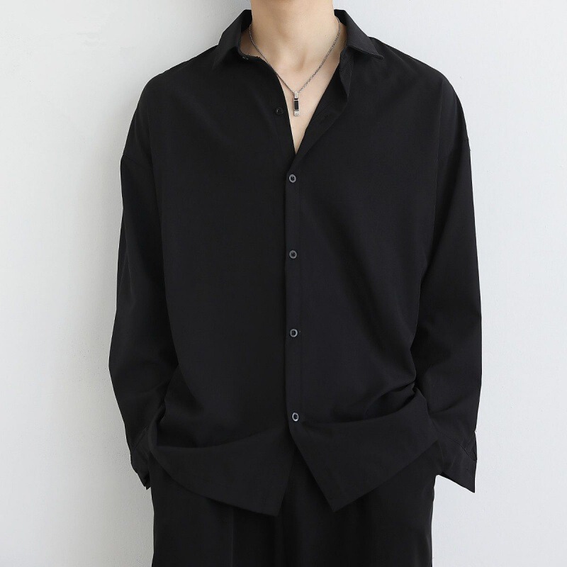 Summer Men's Shirt Men's Non-ironing Black Jacket Thin High-grade Draped Long-sleeved Fashionable Casual Shirt Men's Fashionable