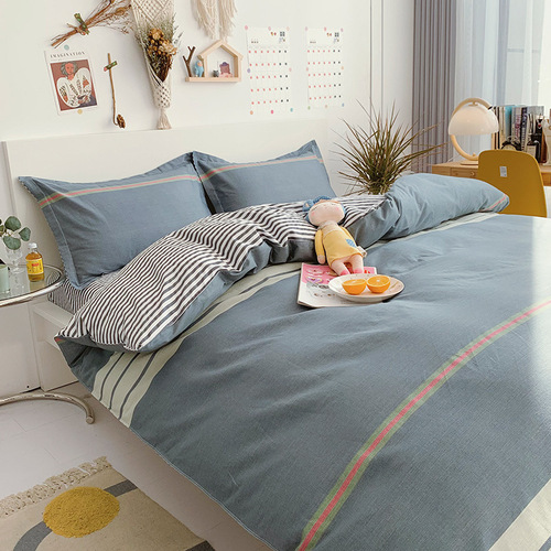 Small fresh pure cotton four-piece set ins cotton three-piece dormitory bed sheet quilt cover printed bedding four-piece set wholesale