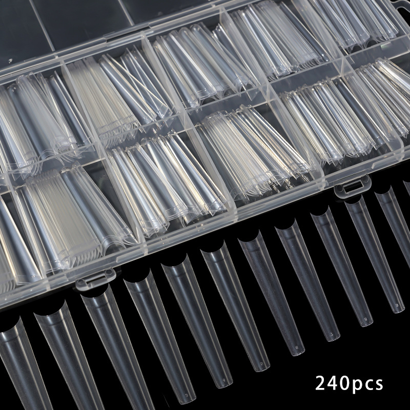 Uñas francesas europeas y americanas uñas largas de mezclilla uñas falsas 240 piezas en caja transparente pegatinas completas desgaste extendido uñas práctica