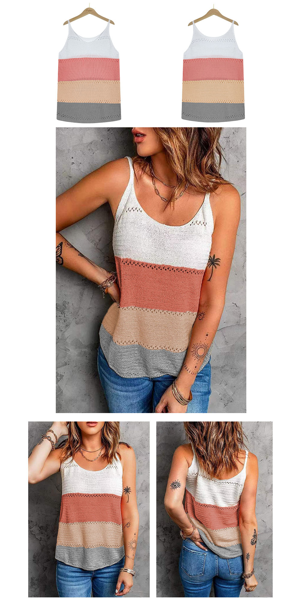 loose sling hollow color matching knitted vest NSWJY118215