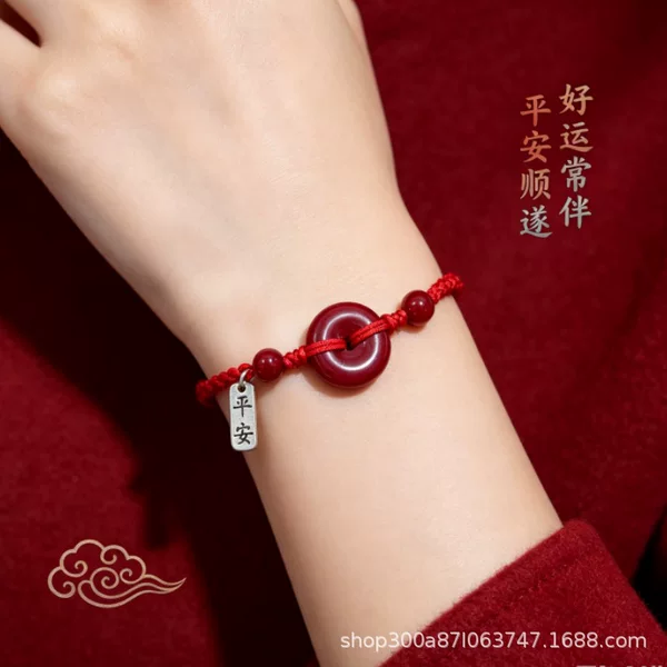 Cinnabar Ping An Buckle Fu Brand Bracelet Female Benmingnian Red Rope Hand-woven Hand Rope Male Rabbit Luckies for Niche