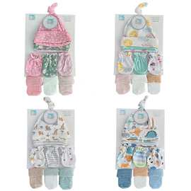 外贸跨境婴童9件套婴儿帽子手套袜子套装新生儿胎帽防抓脸组合