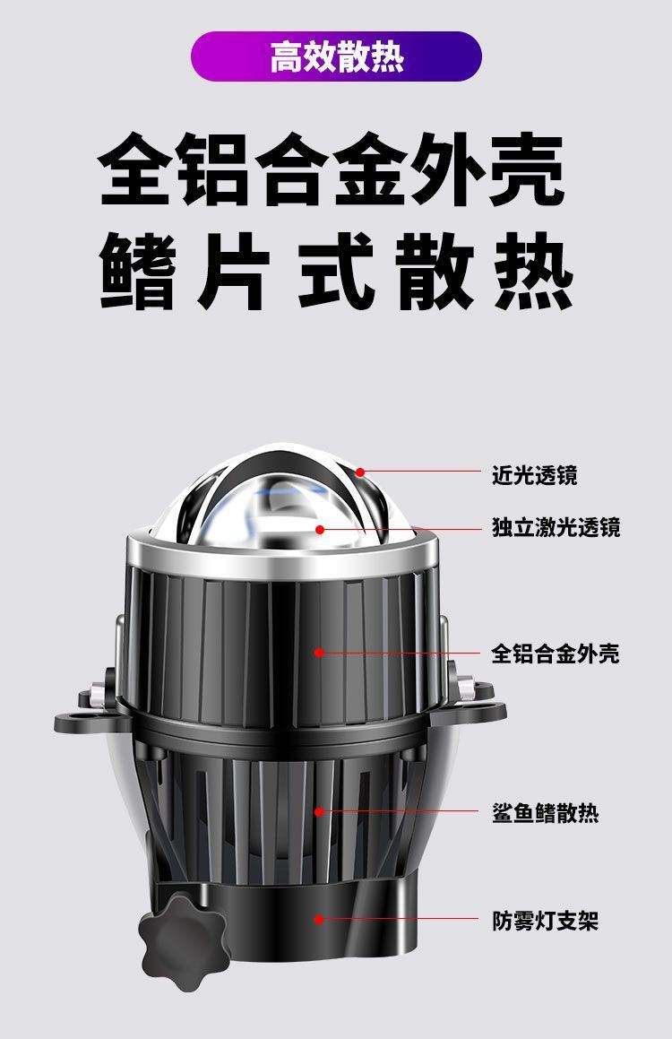 Car spotlight and fog light modification with dual beam lens, laser headlight with cutoff line, 24V truck light, off-road external universal
