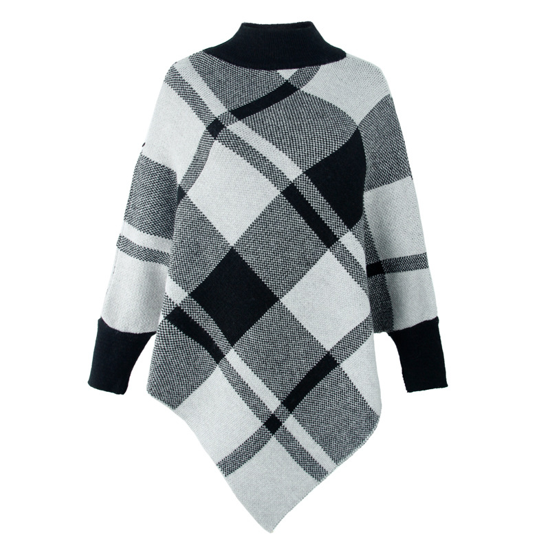 color-blocking plaid bat sleeve hedging knitted shawl nihaostyles clothing wholesale NSMMY84031