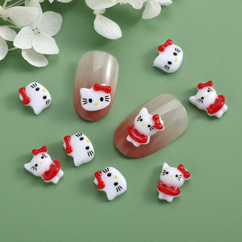 Trendy Cartoon Kitten Nail Art Accessories Cute Kt Cat Head DIY Hair Clip Nail Decorations Wholesale