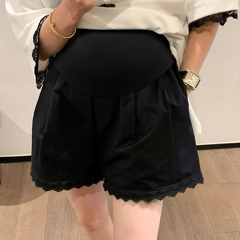 妊婦のズボン2025夏の新型ファッションは妊婦の腰の高い腹を着てレースのショートパンツを調節できます。