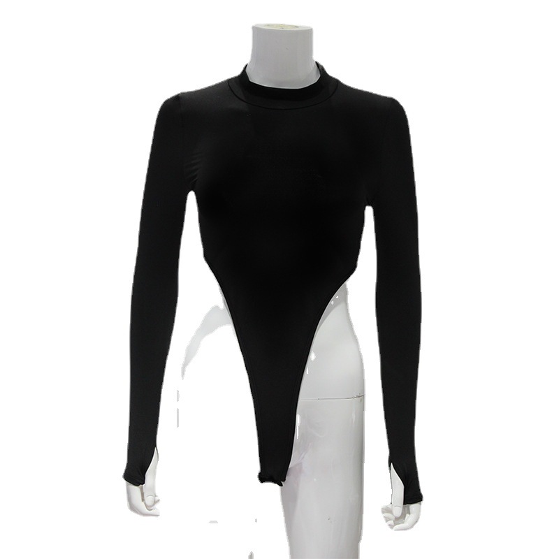 Las mujeres europeas y americanas de comercio exterior cuello redondo manga larga estiramiento sexy chica caliente moda casual bottoming camisa pullover cintura alta mono