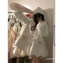 奶系可爱兔耳朵羊羔绒卫衣外套女冬小个子加绒加厚毛茸茸棉袄棉服
