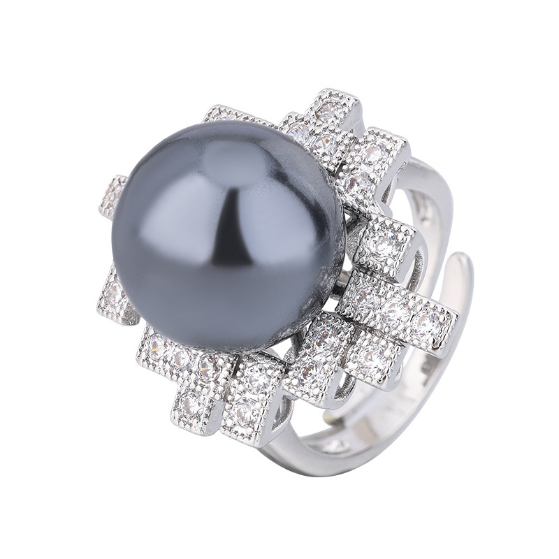 2023 nuevo Zhuang Sheng joyería cobre plateado platino nueva fila anillo perla personalidad irregular anillo de las mujeres 14mm