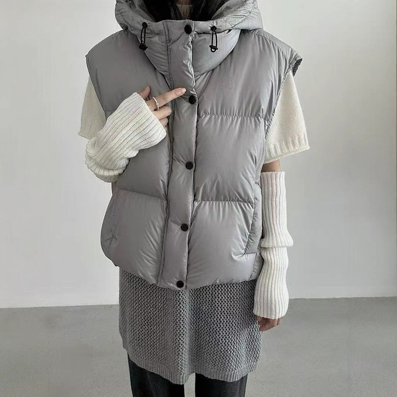 2025冬韩国东大门连帽羽绒服马甲男女款外穿坎肩背心百搭休闲风|undefined