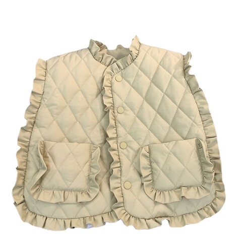 Child star Yuan 2024 autumn and winter new Korean children's clothing Korean version cute and sweet lace warm quilted girls' vest