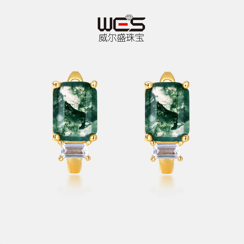 Pendientes de oro de 10k chapados en plata S925 exclusivamente transfronterizos Pendientes pequeños frescos y versátiles Pendientes de piedra preciosa de ágata de agua natural